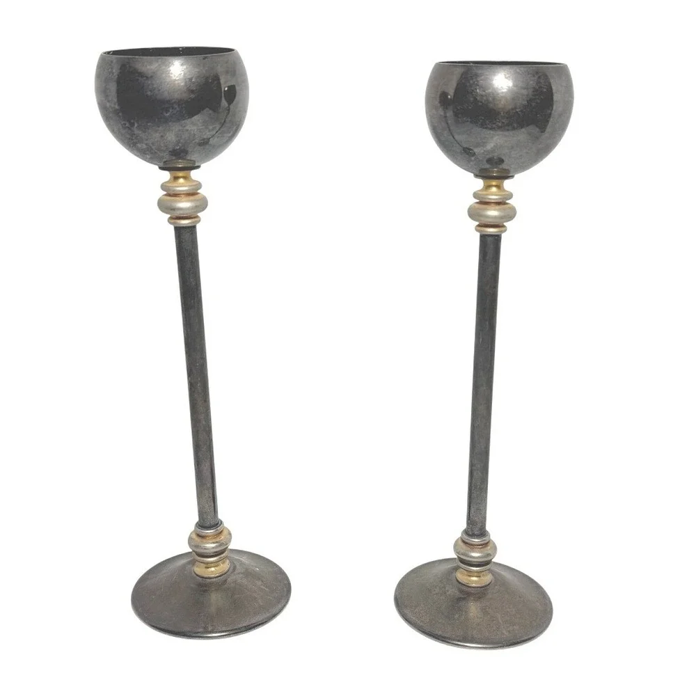 Vintage Italian Silverplate Taper Candle Holders Italy Mid Century Modern 8.5
